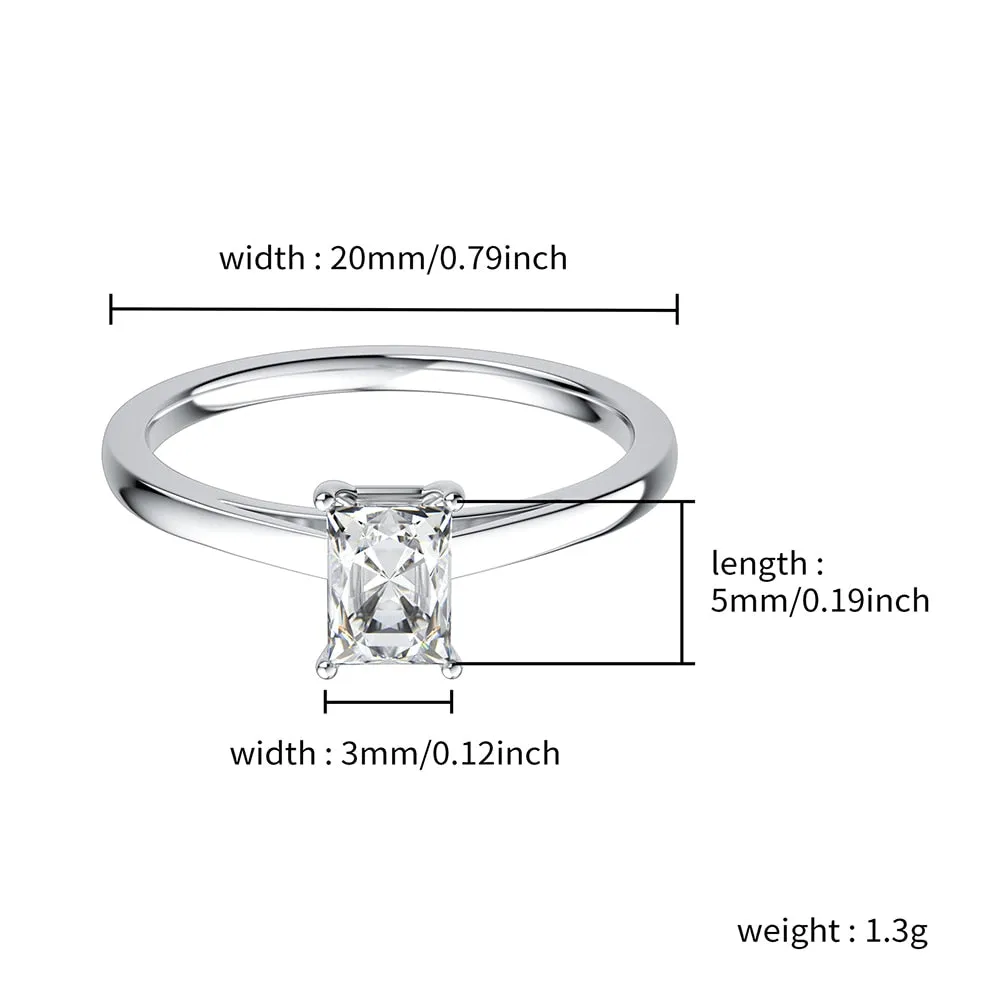 925 Sterling Silver Baguette 0.5ct Moissanite Wedding Ring for Women