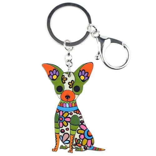 Acrylic Chihuahua Dog Key Chain Pom Bag Charm Gift for Women