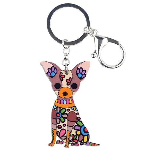 Acrylic Chihuahua Dog Key Chain Pom Bag Charm Gift for Women