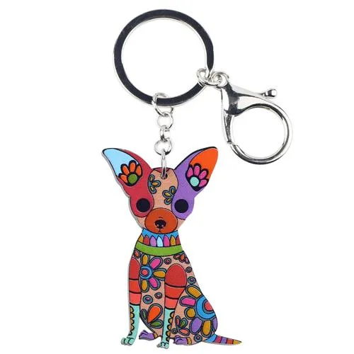 Acrylic Chihuahua Dog Key Chain Pom Bag Charm Gift for Women