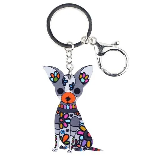 Acrylic Chihuahua Dog Key Chain Pom Bag Charm Gift for Women