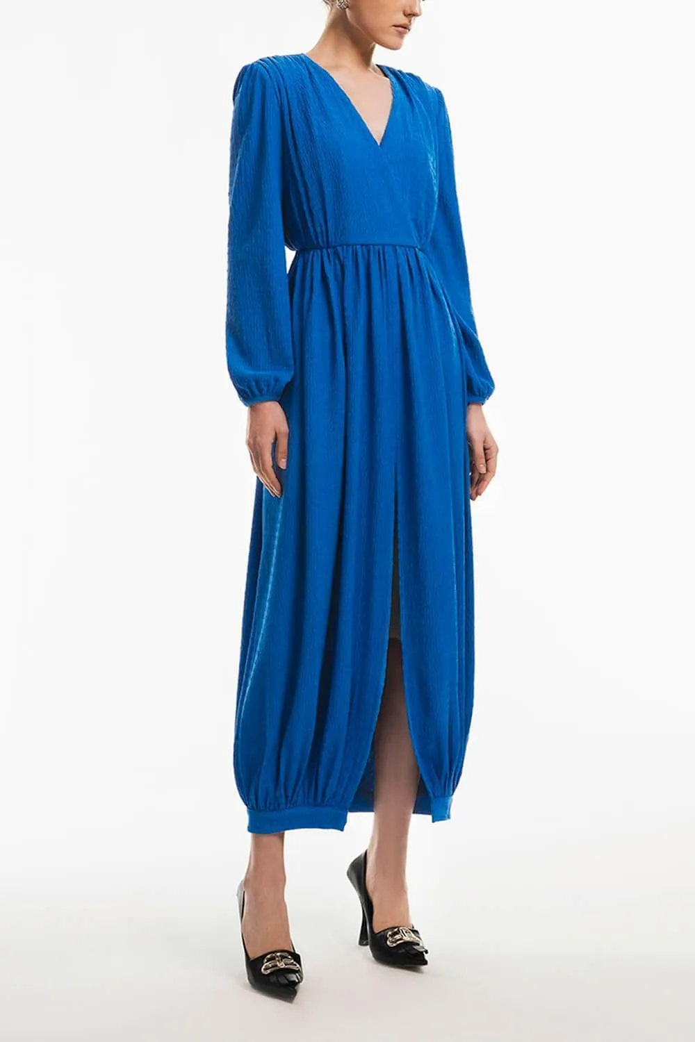 Amina Blouson V-Neck Jersey Ankle Length Dress