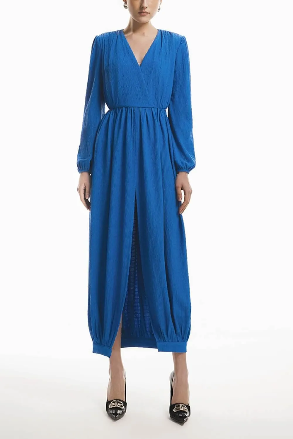 Amina Blouson V-Neck Jersey Ankle Length Dress