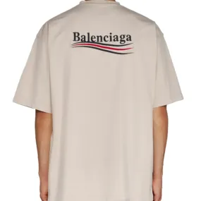 Balenciaga Political Campaign Embroidery Large Fit Tee Beige