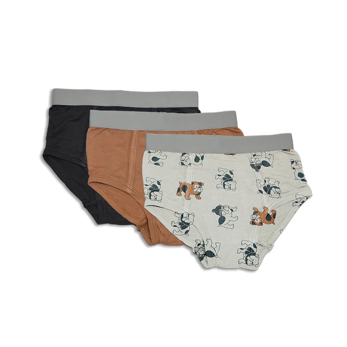 Bamboo Boys Briefs 3 Pack (Asphalt/Russet/Cozy Bulldog Print)