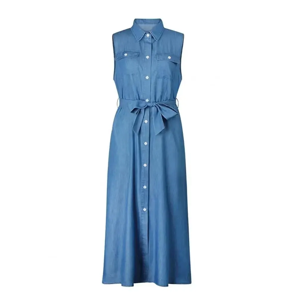 Beautiful Casual Summer Belted Denim Dress