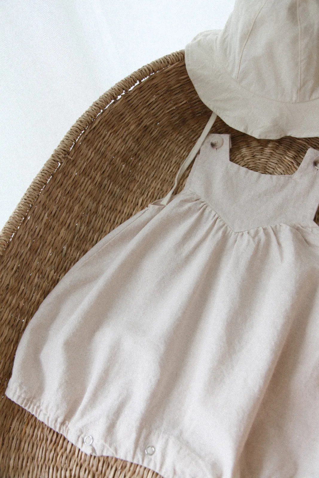 Beige Cotton Button Romper