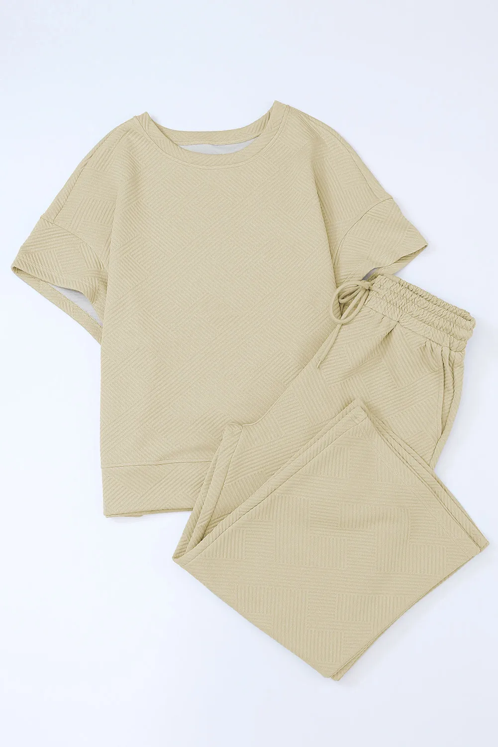 Beige Textured Relaxed Fit Casual Lounge Set