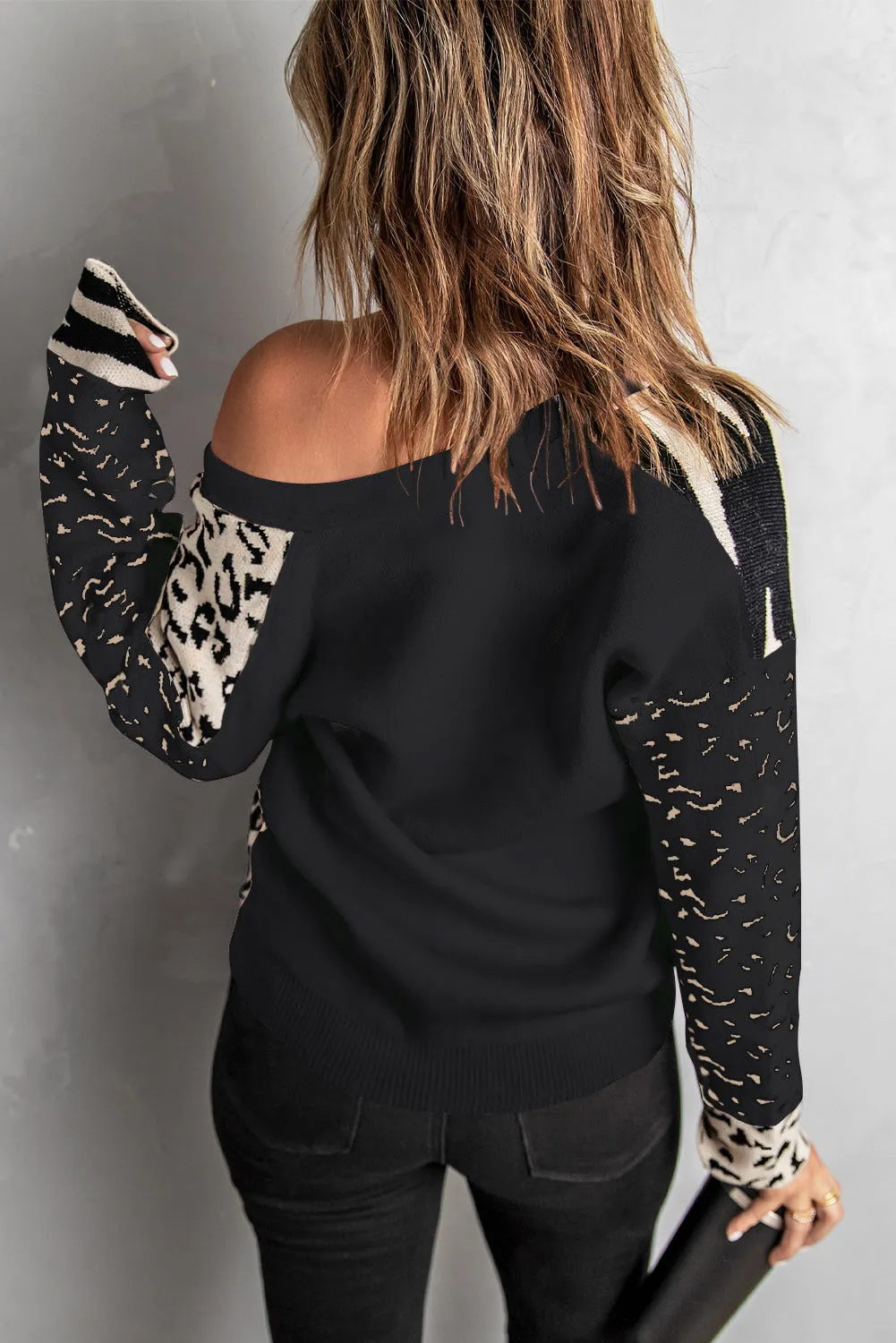 Black Animal Print Buttons Casual Cardigan