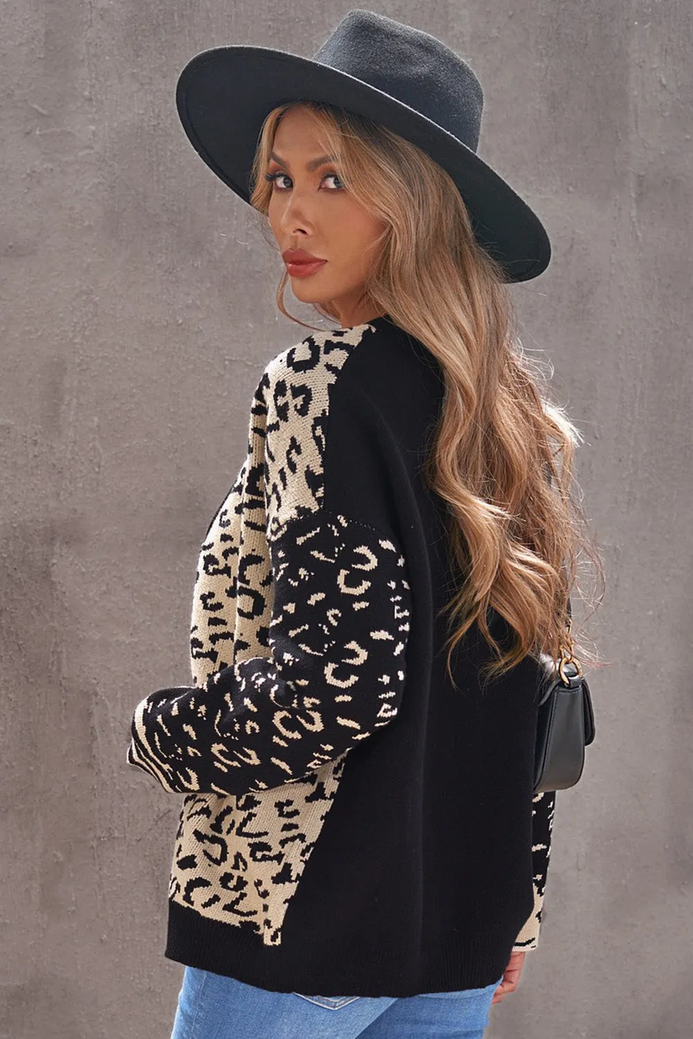 Black Animal Print Buttons Casual Cardigan