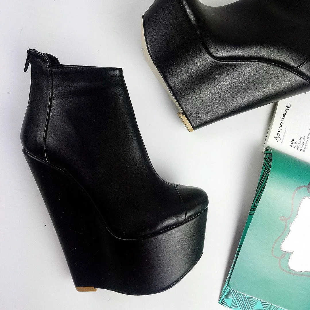 Black Matte Ankle Wedge Booties