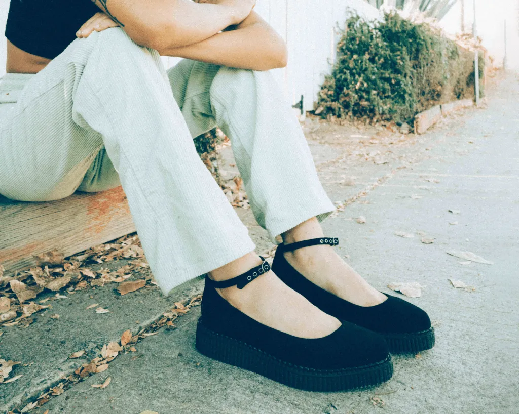 Black Pointed Ballet Ankle Strap Creeper