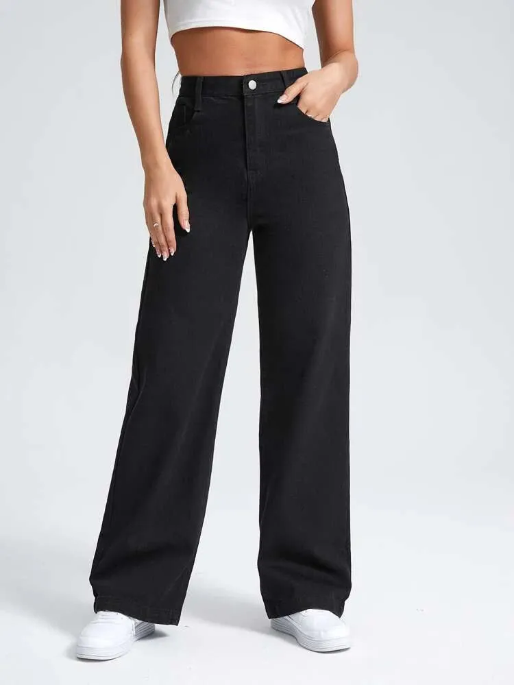 Black Wide Leg High Rise Jeans