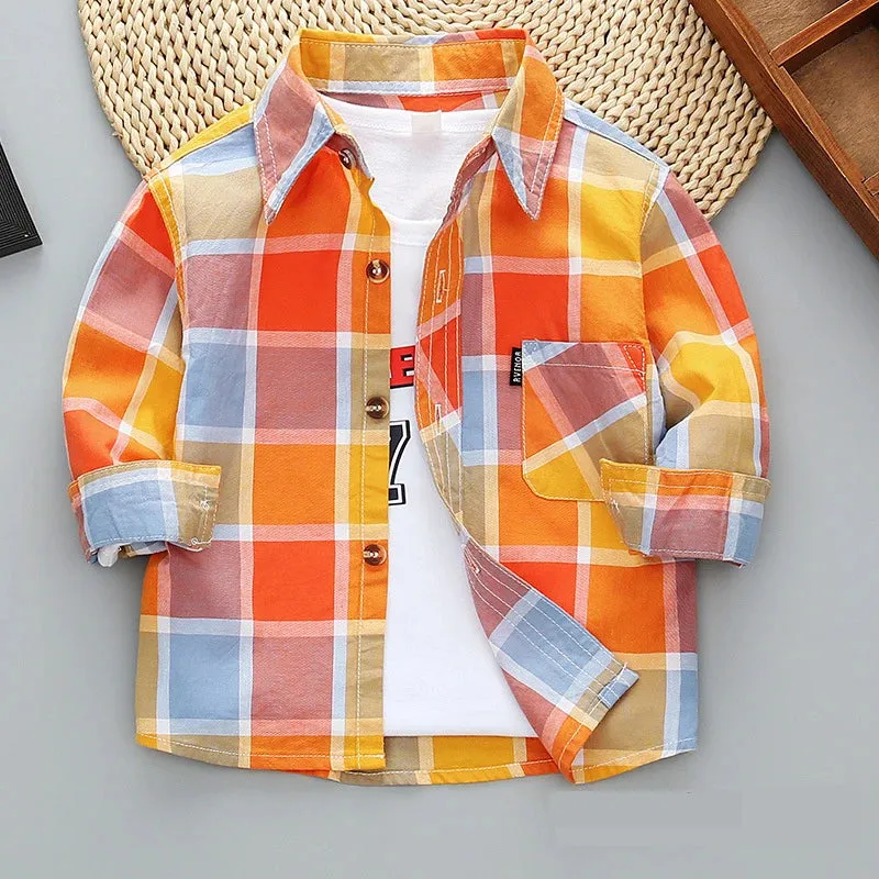 Boy Long Plaid Casual Dress Shirts