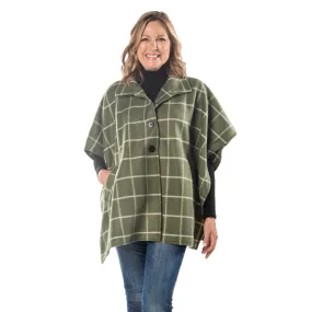 Bridget High Neck 4 Button Green Fleece Cozy Coat Cape