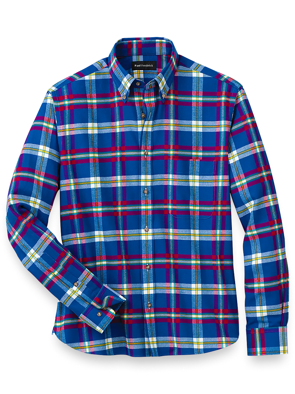 Brushed Twill Plaid Casual Shirt - Cobalt