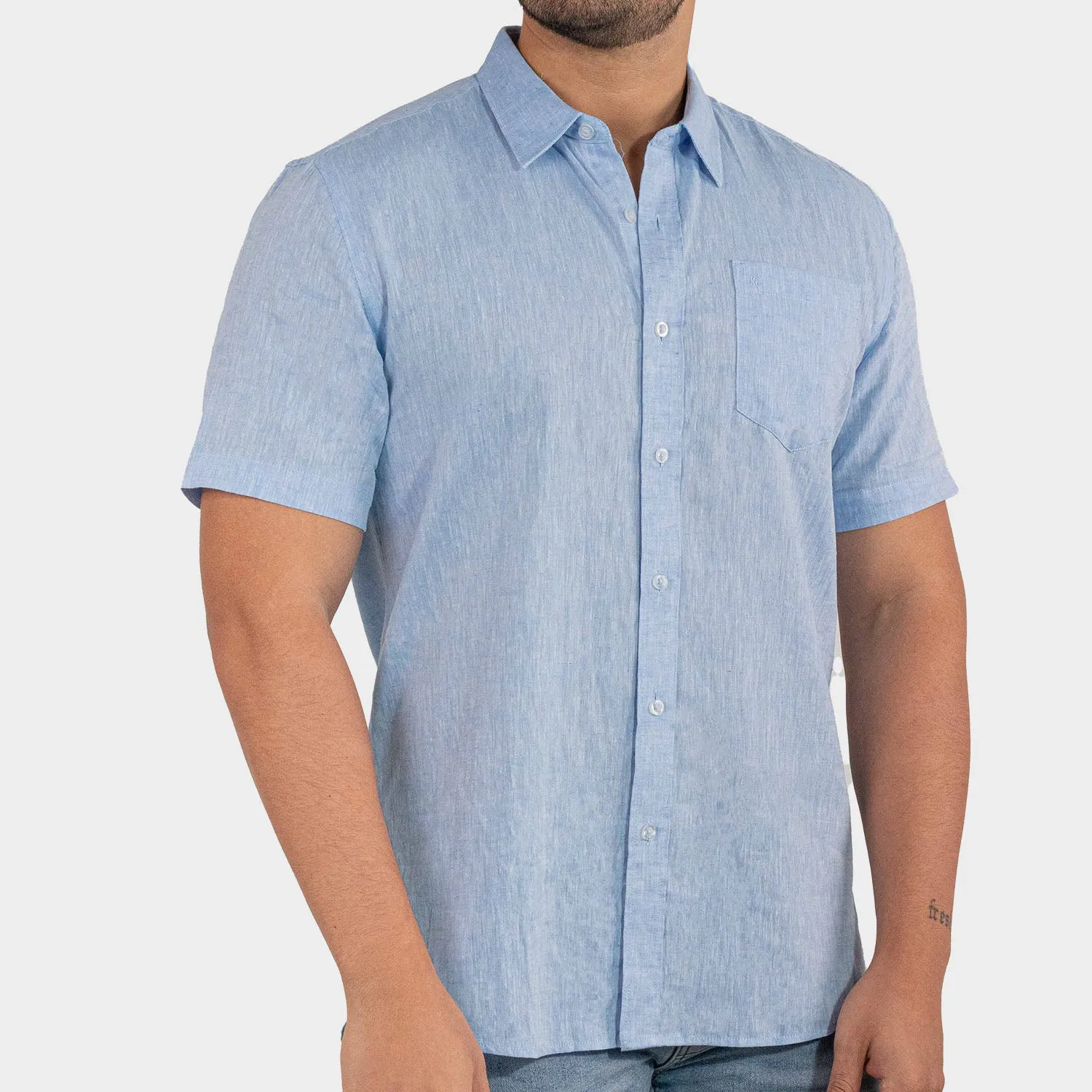 Camisa Casual de Lino Manga Corta para Hombre