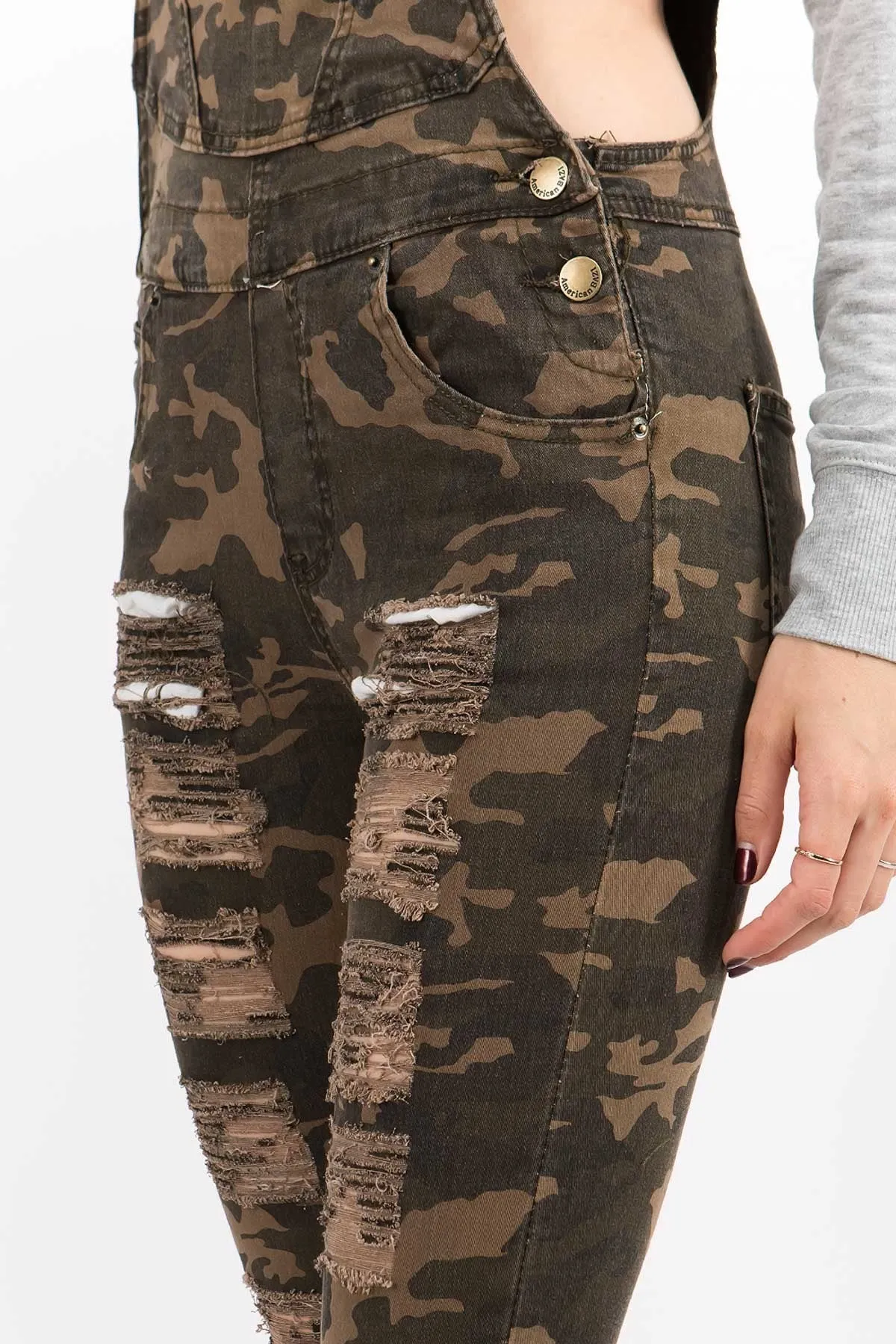 Camo Distressed Overall Bibs - PLUS