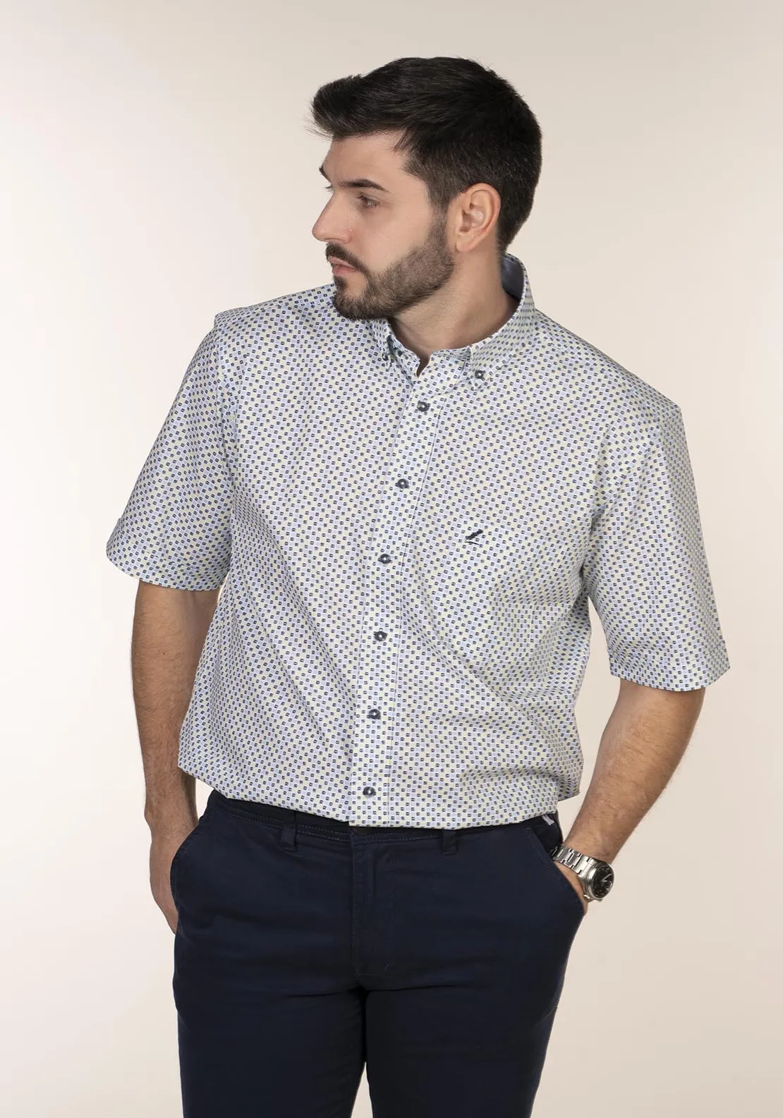 Casual Patterned Short Sleeve Shirt - Lime