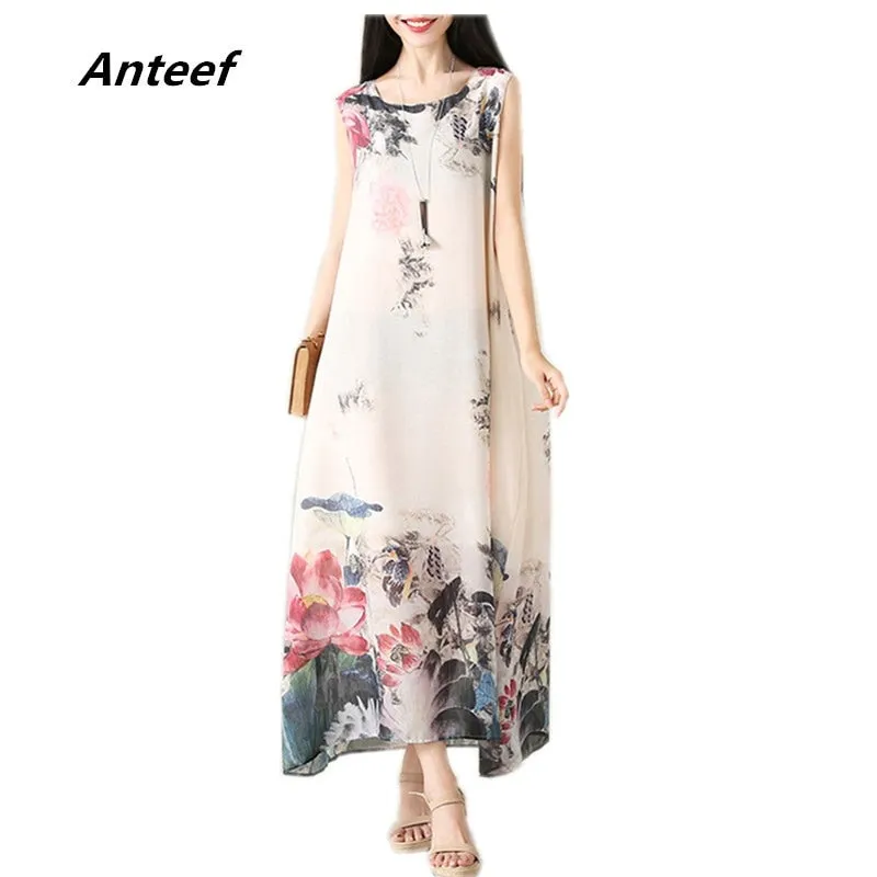 Chiffon Summer  vintage women casual long loose ladies dresses