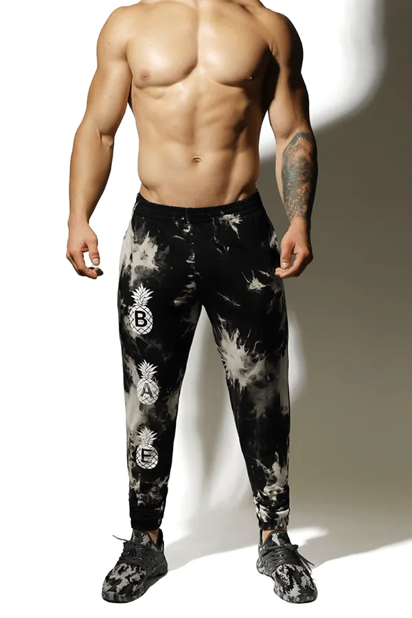 Classic Tapered Ankle Joggers - Black Tie Dye with Pineapple Print