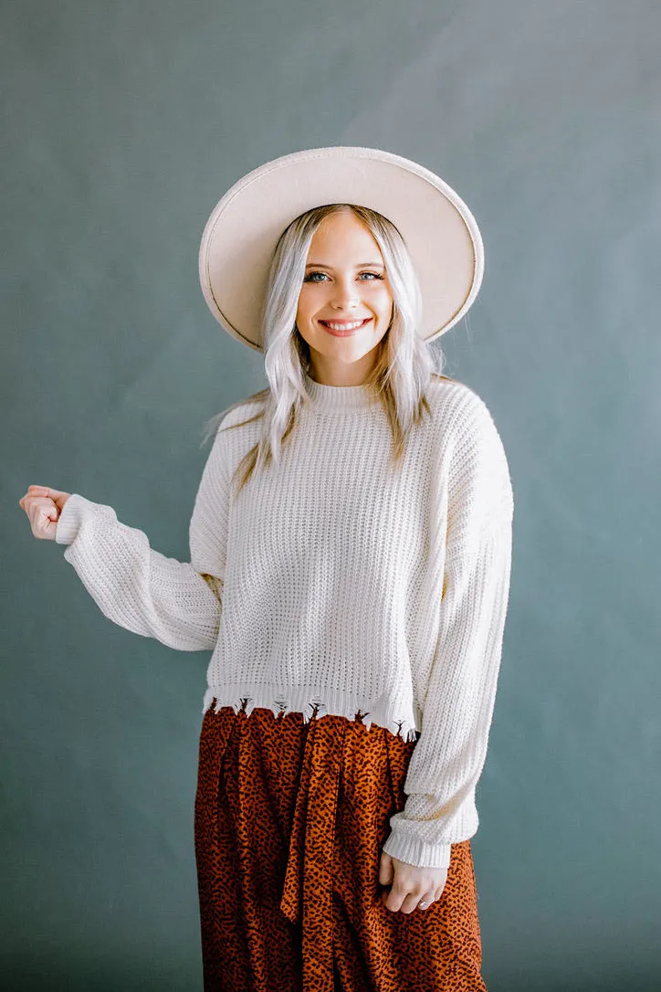 Colorado Cream Distressed Crop Sweater Tops | FINAL SALE