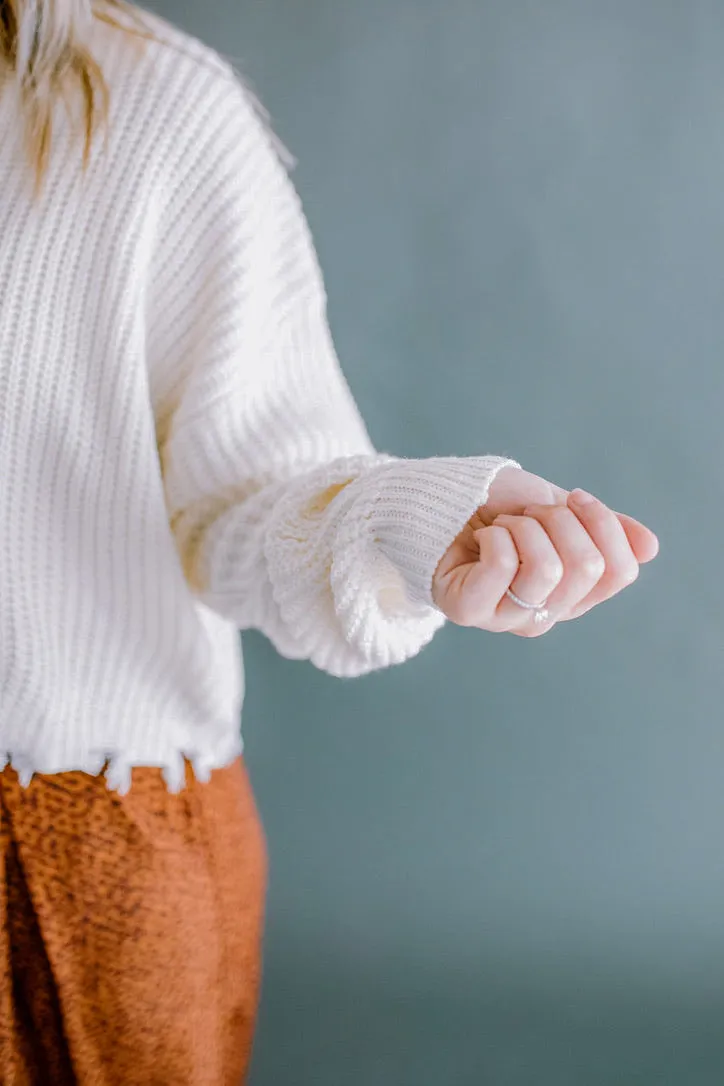 Colorado Cream Distressed Crop Sweater Tops | FINAL SALE