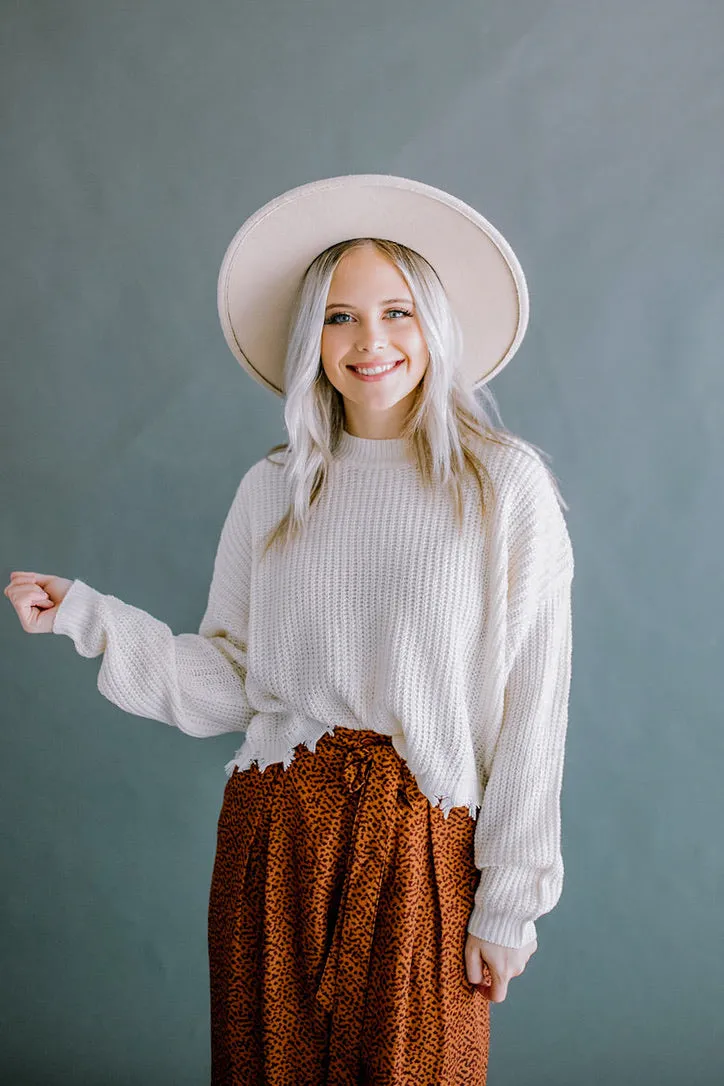 Colorado Cream Distressed Crop Sweater Tops | FINAL SALE