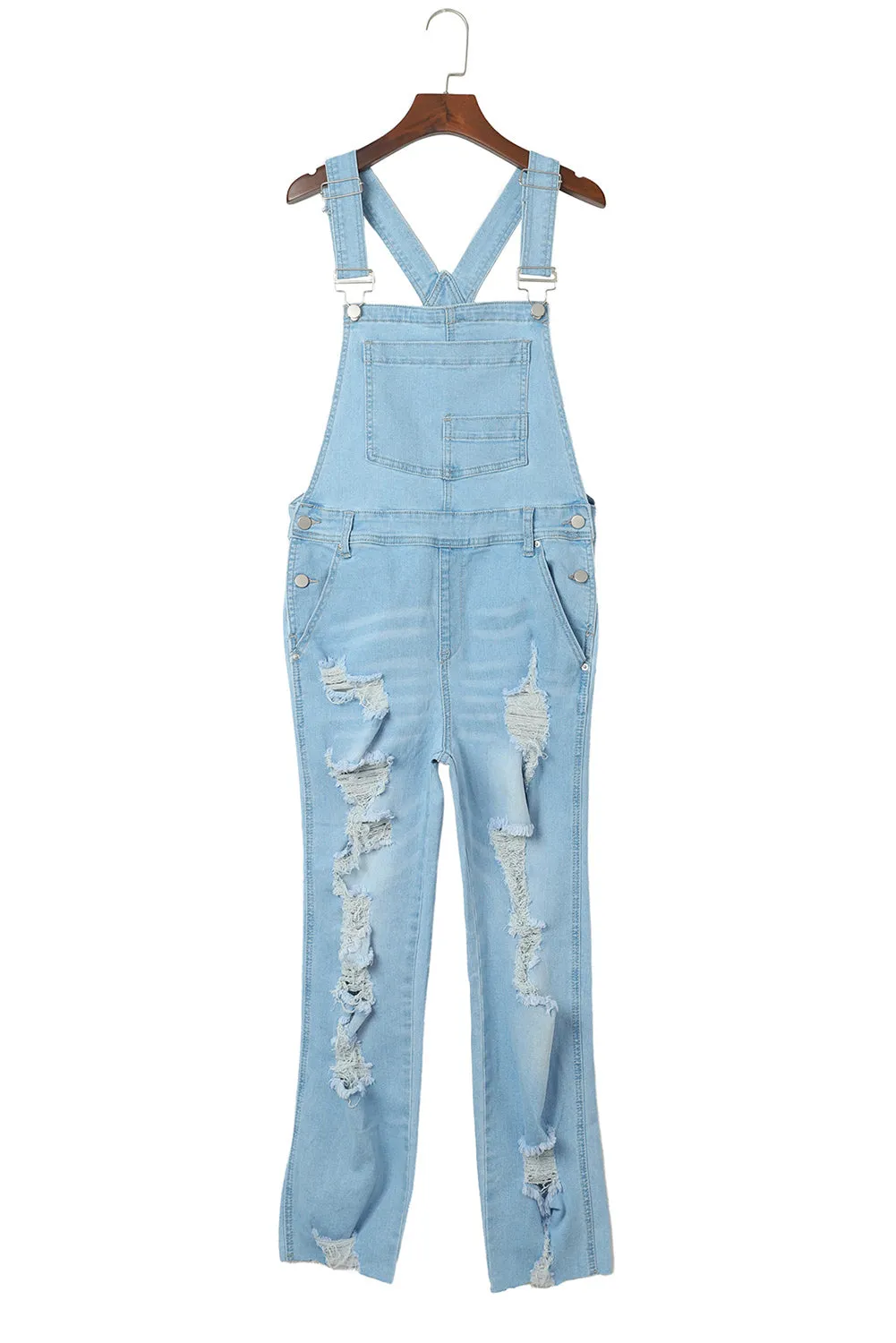 Constructed Bib Pocket Distressed Denim Overalls