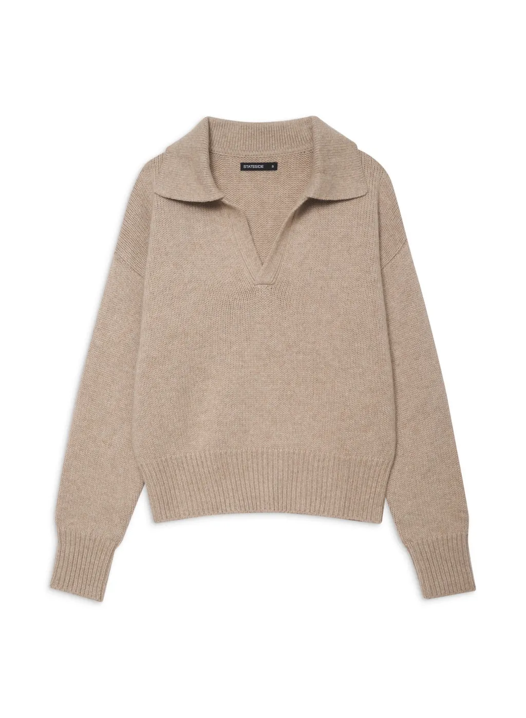 Cozy Cashmere Blend Johnny Collar Sweater in Camel