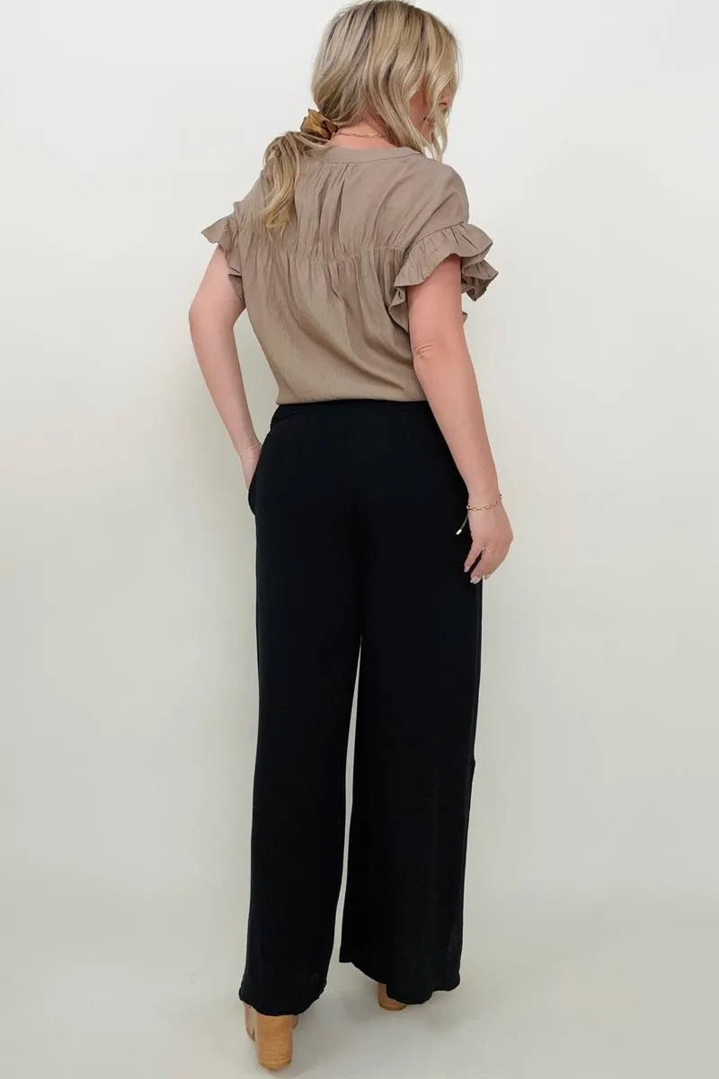 Cozy Co Crinkle Gauze Smocked Waist Wide Leg Side Slit Palazzo Pants