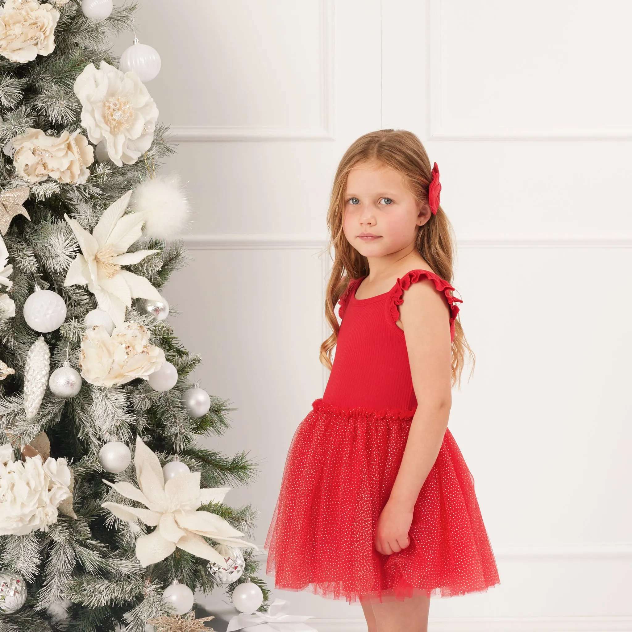 Cozy Flutter Tutu Dress - Red