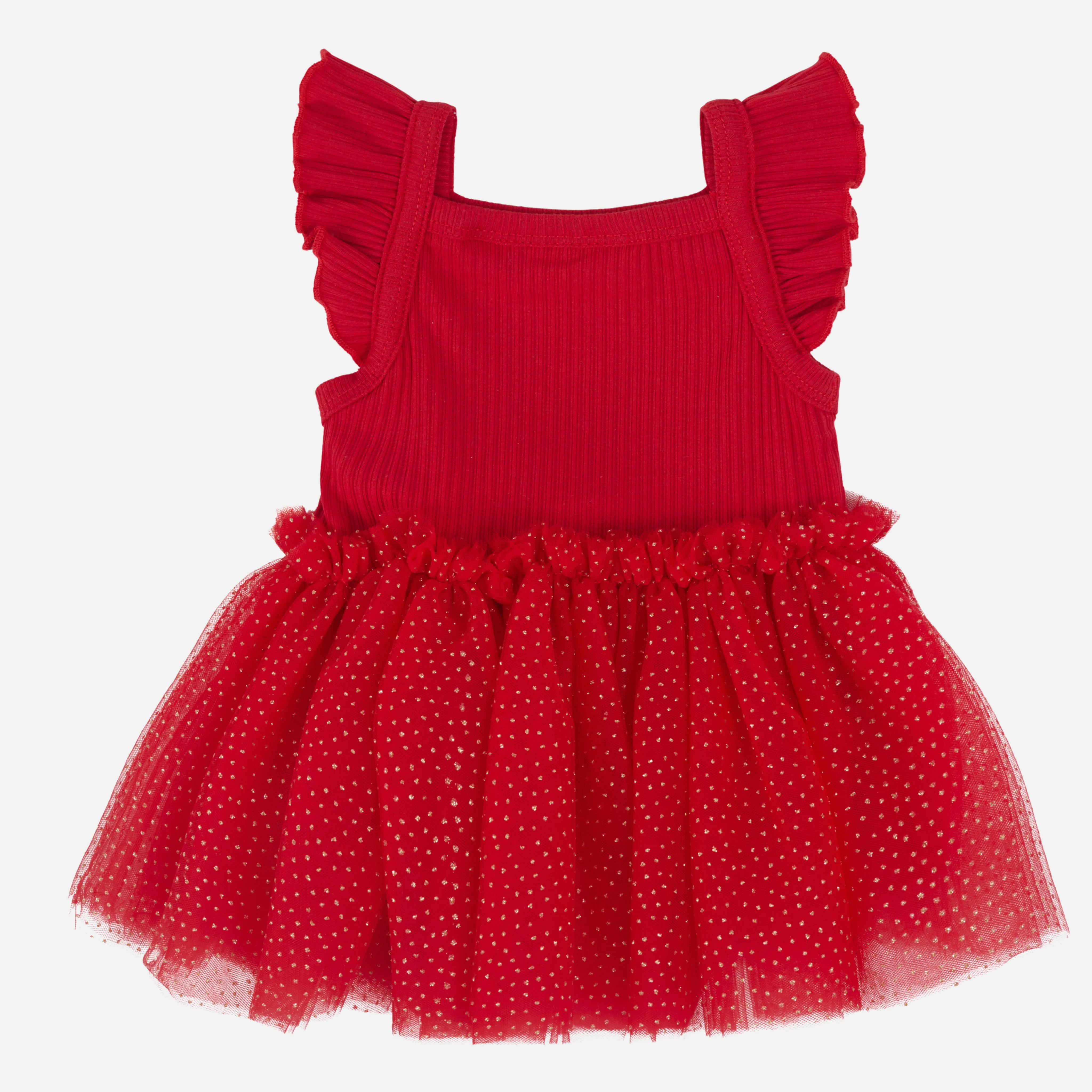 Cozy Flutter Tutu Dress - Red