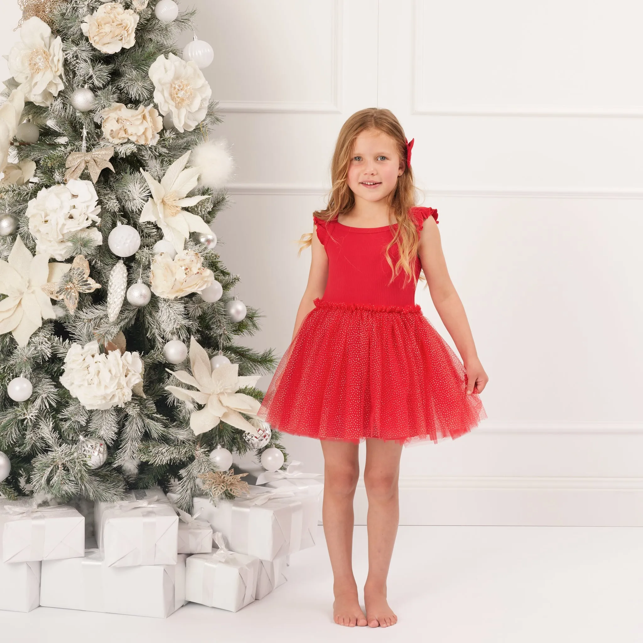 Cozy Flutter Tutu Dress - Red