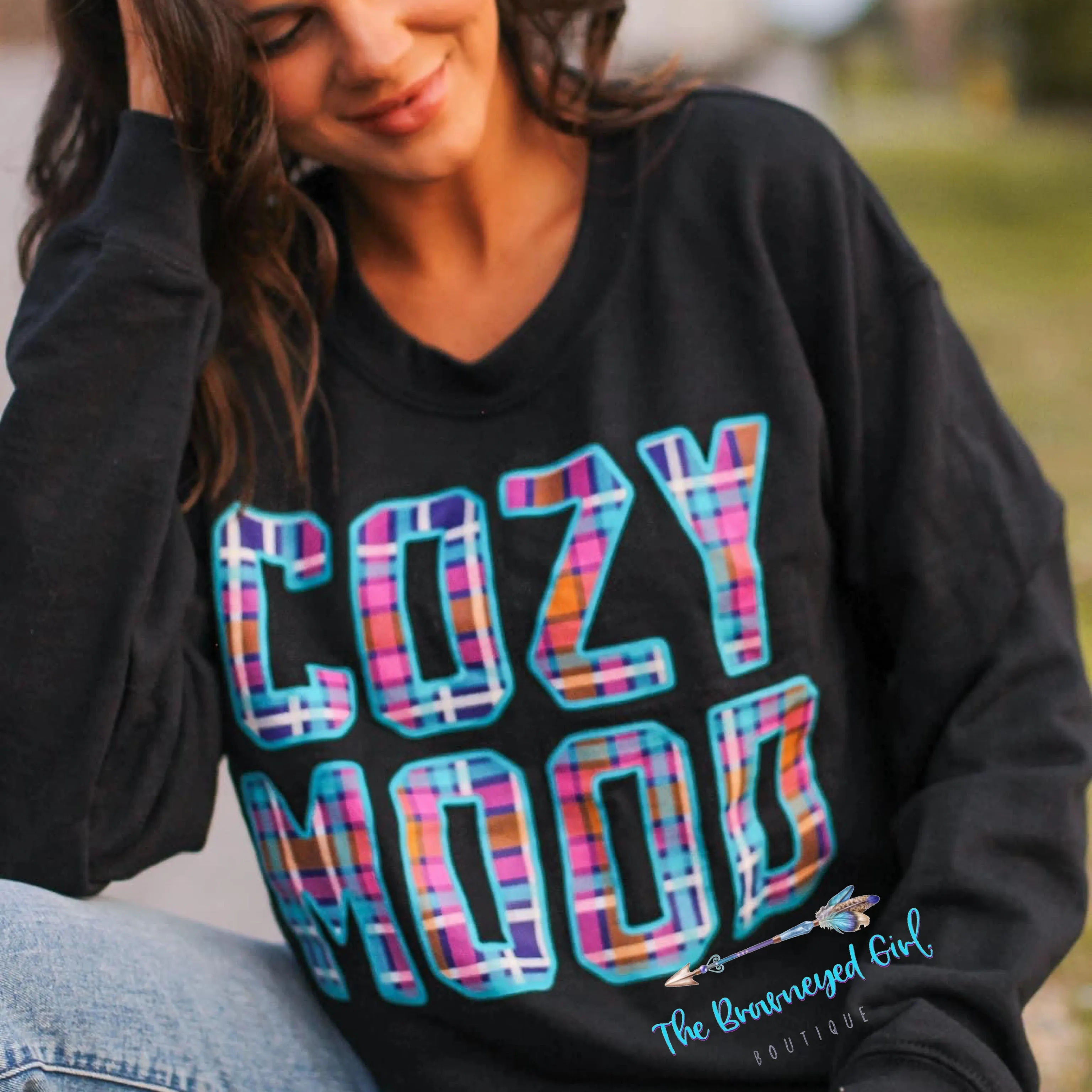 Cozy Mood Pullover Black Sweat Shirt Crew Neck