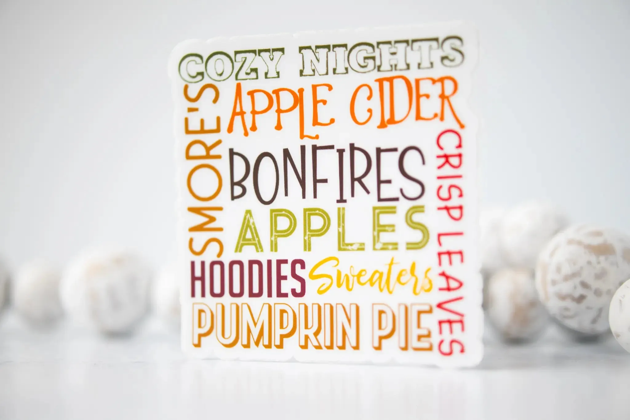 Cozy Nights Fall Favorites, Fall Vinyl Sticker, 3x3 in