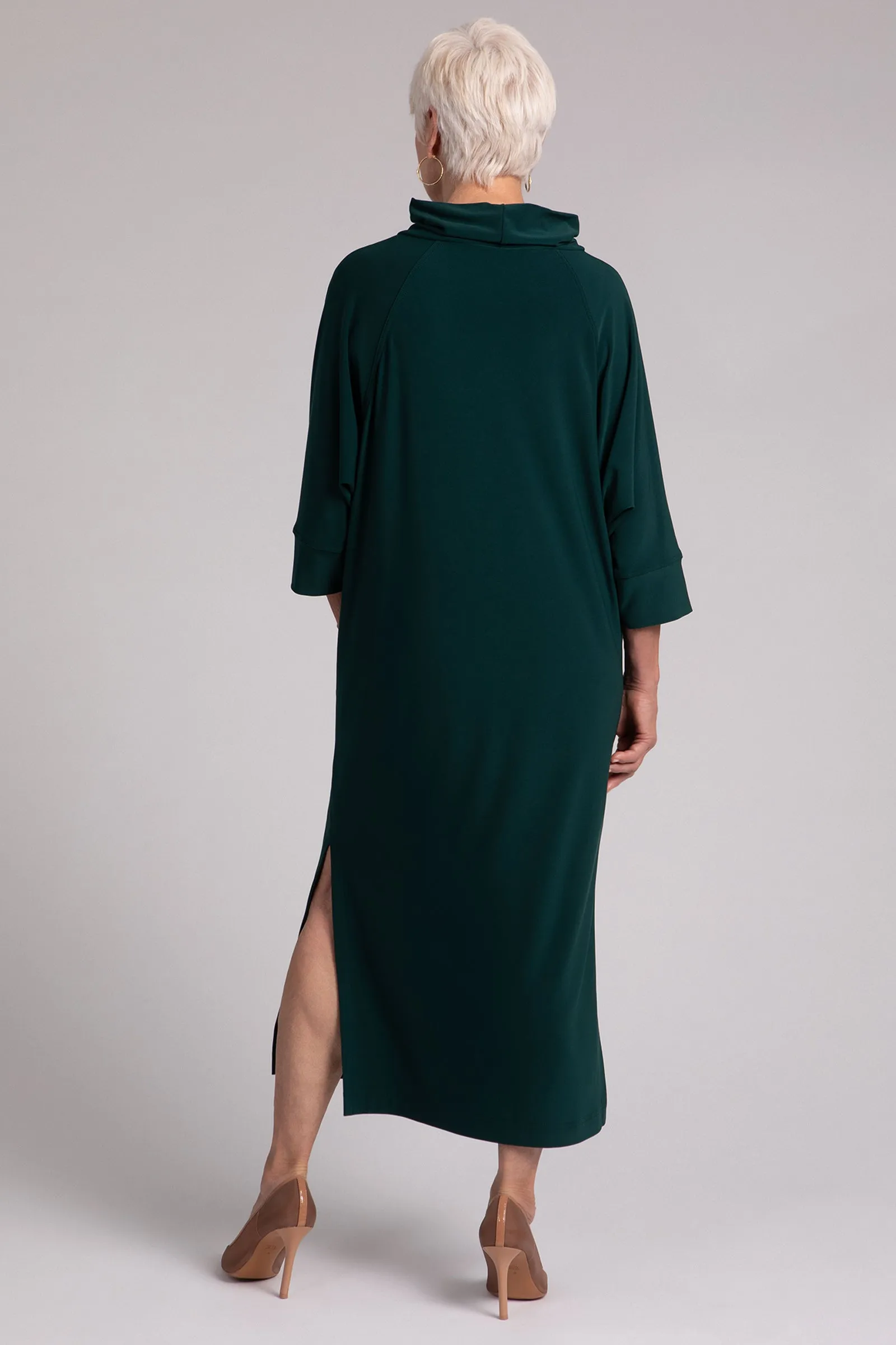 Cozy Raglan Funnel Neck Dress | Evergreen