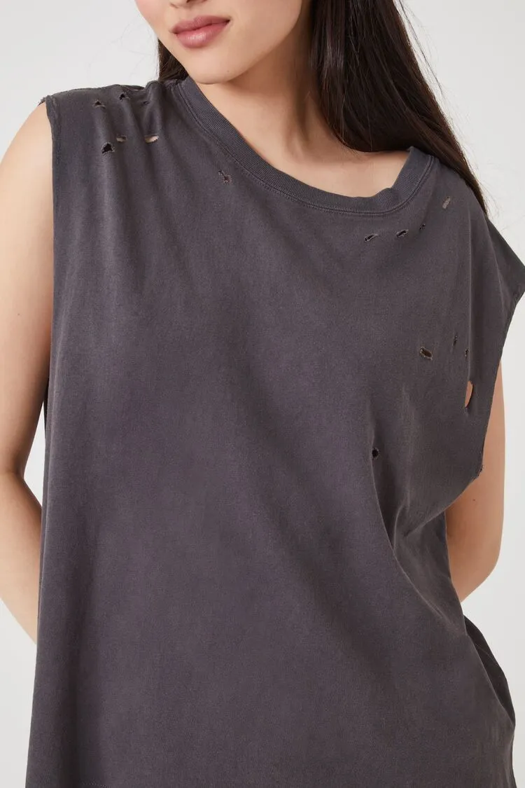 Distressed Crew Neck Muscle Tee