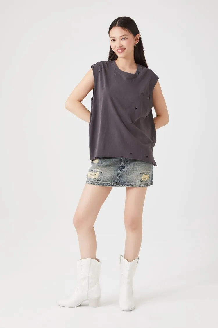 Distressed Crew Neck Muscle Tee