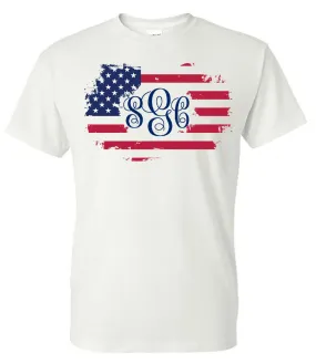 Distressed Flag Monogram - White Short Sleeve Tee