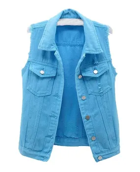 Distressed Sleeveless Denim Jacket Vest (Women's)