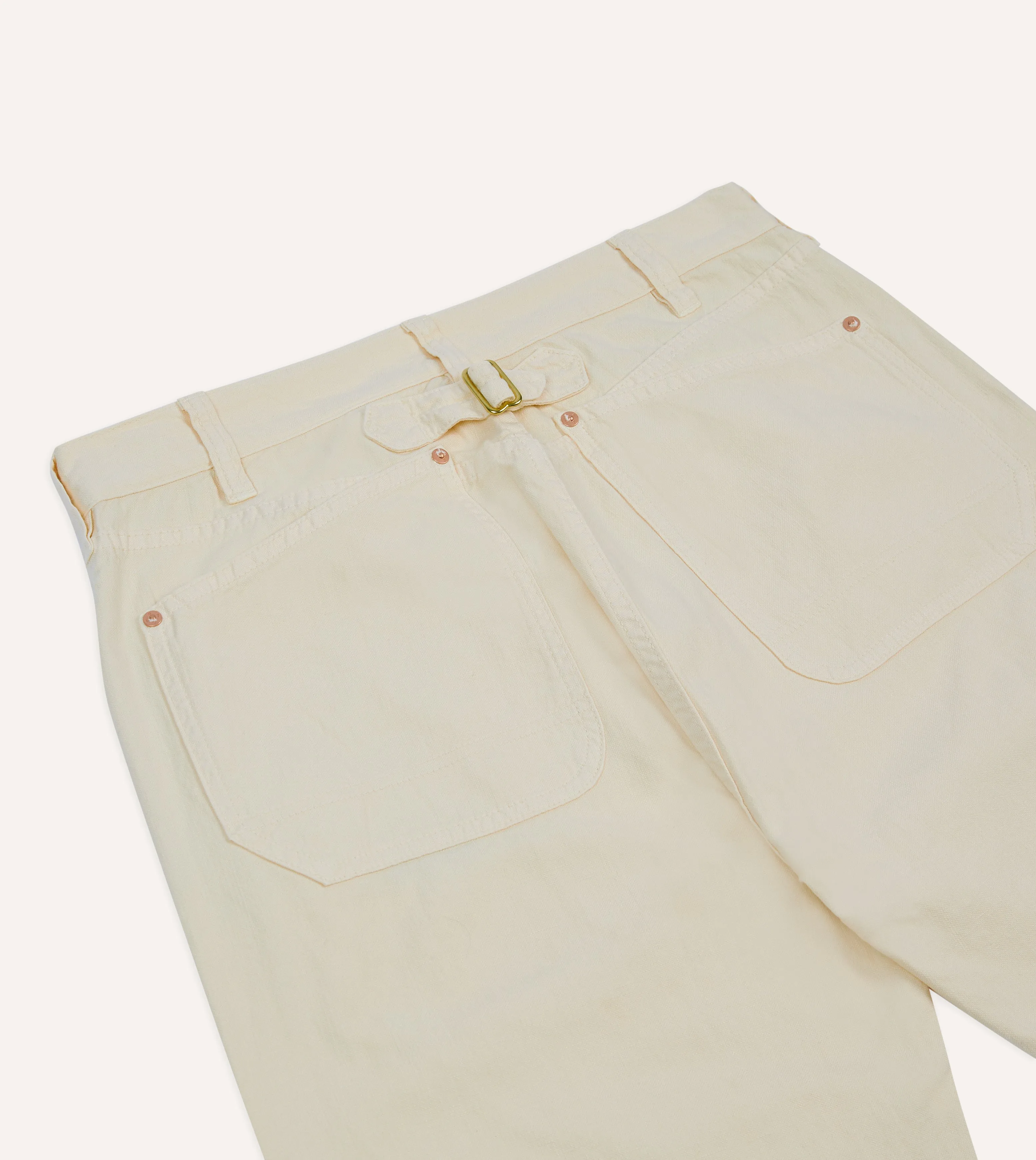 Ecru Cotton-Linen Canvas Carpenter Jeans