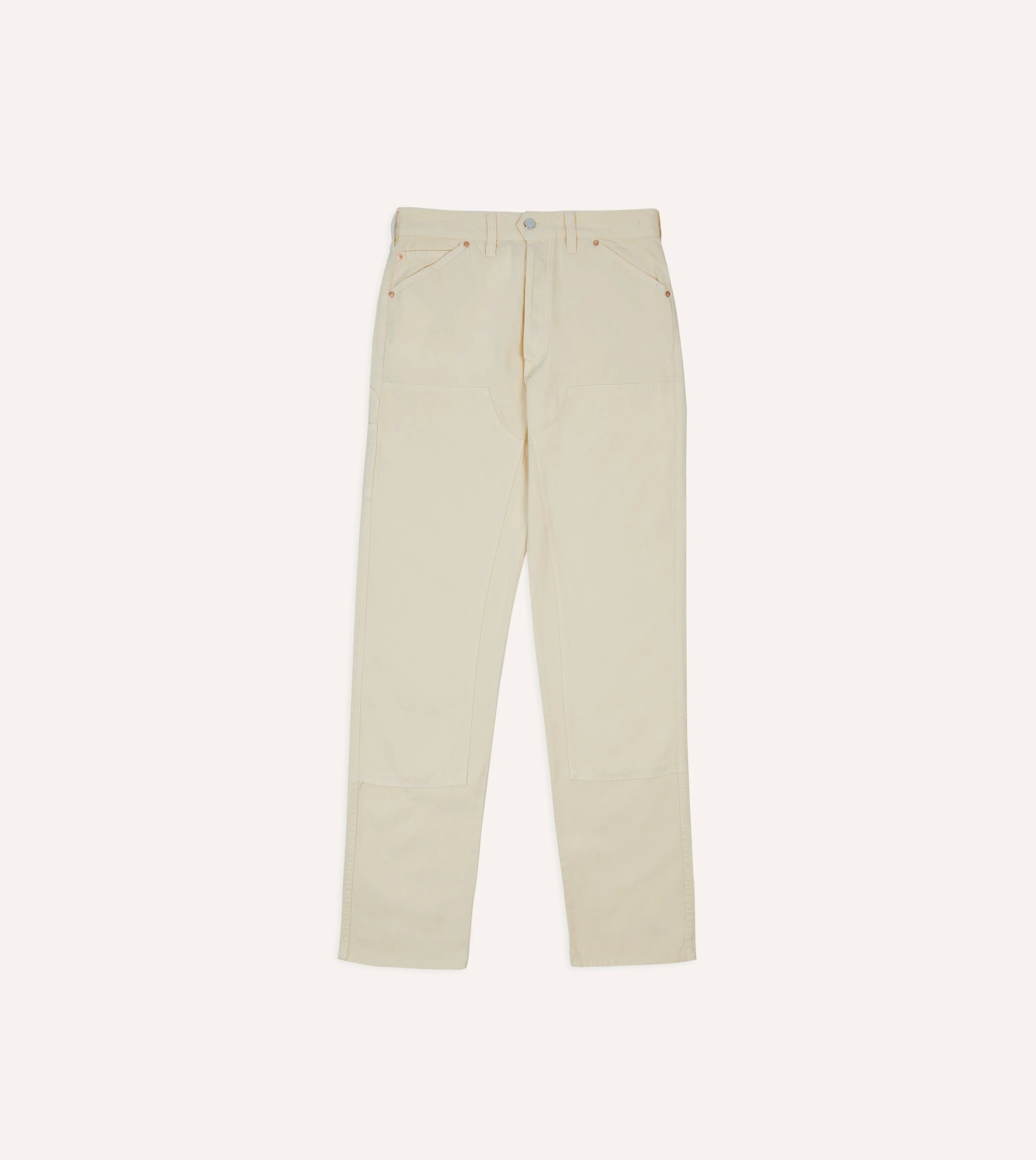 Ecru Cotton-Linen Canvas Carpenter Jeans