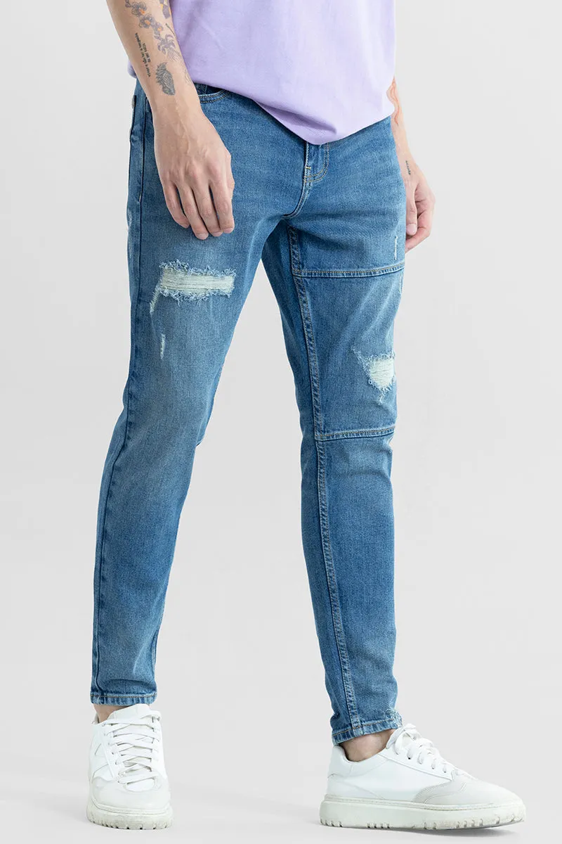 Elite Edge Steel Blue Distressed Skinny Fit Jeans