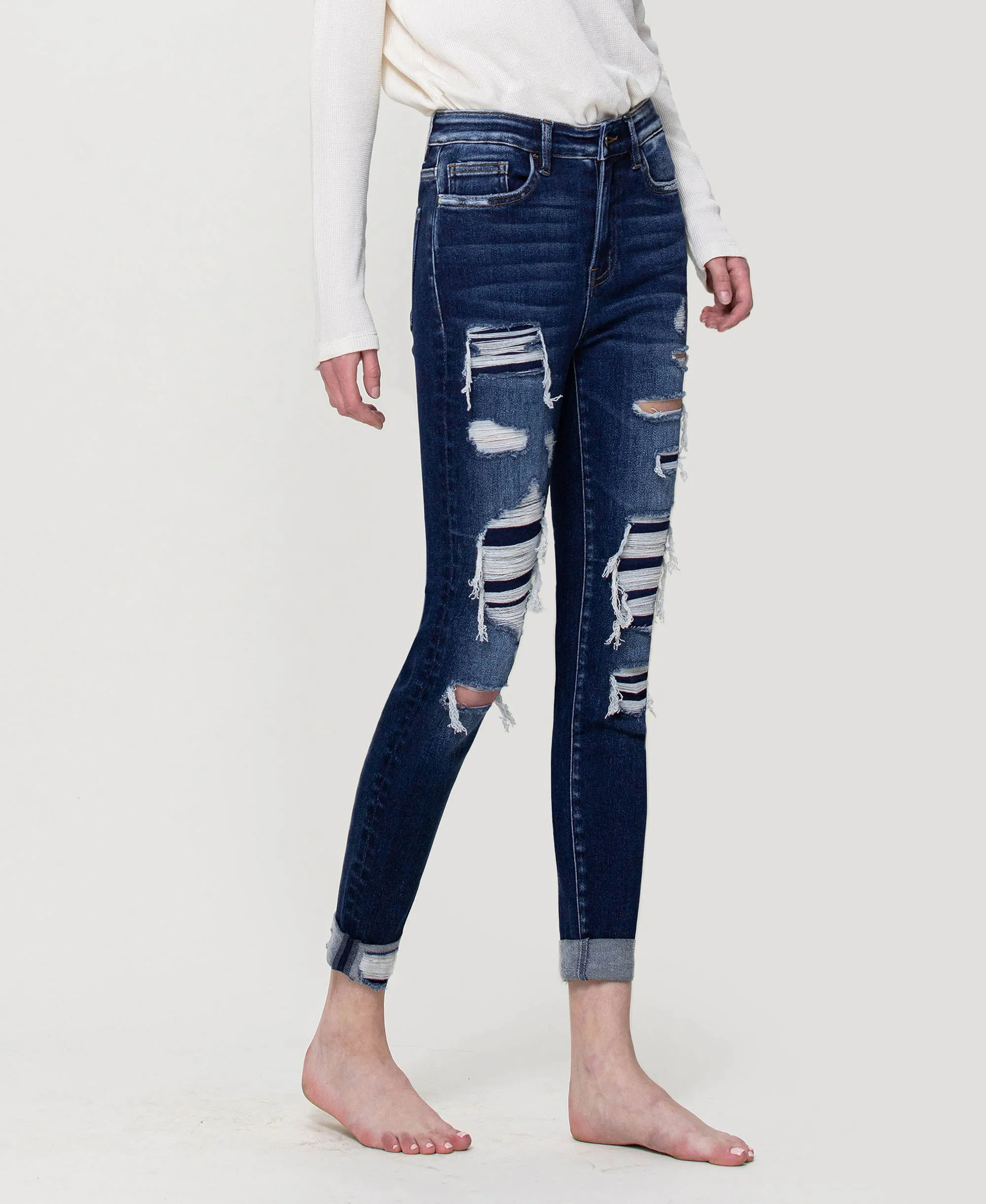 Forget - Distressed High Rise Skinny Jeans