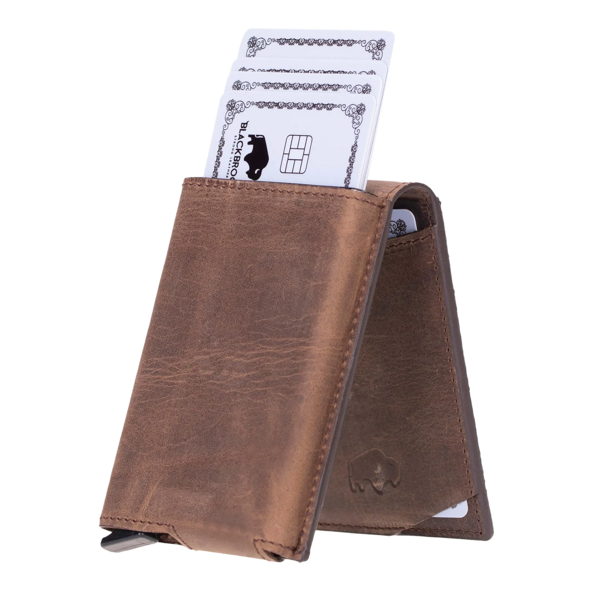 Premium Distressed Coffee Brown Grant Card Holder Wallet