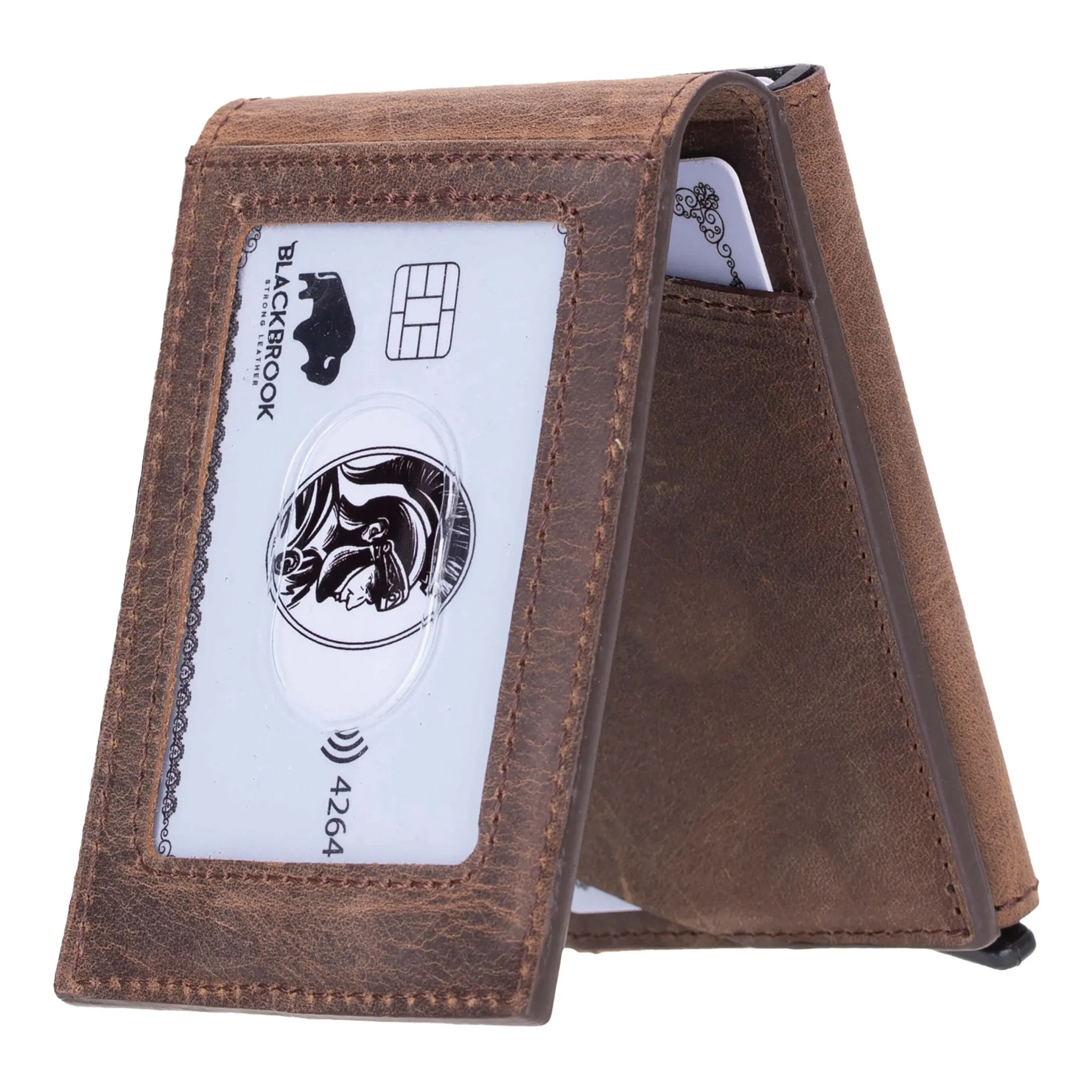 Premium Distressed Coffee Brown Grant Card Holder Wallet