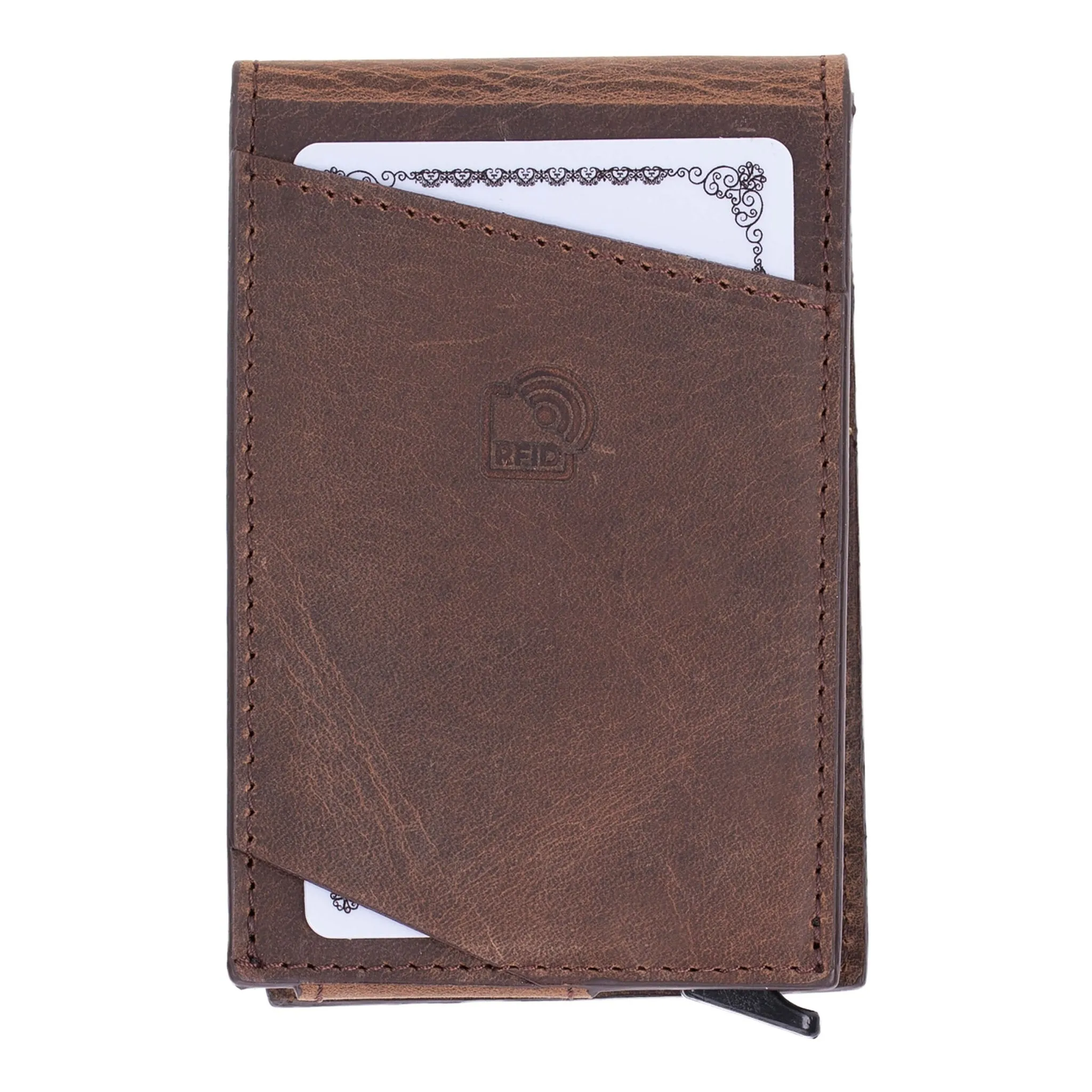 Premium Distressed Coffee Brown Grant Card Holder Wallet