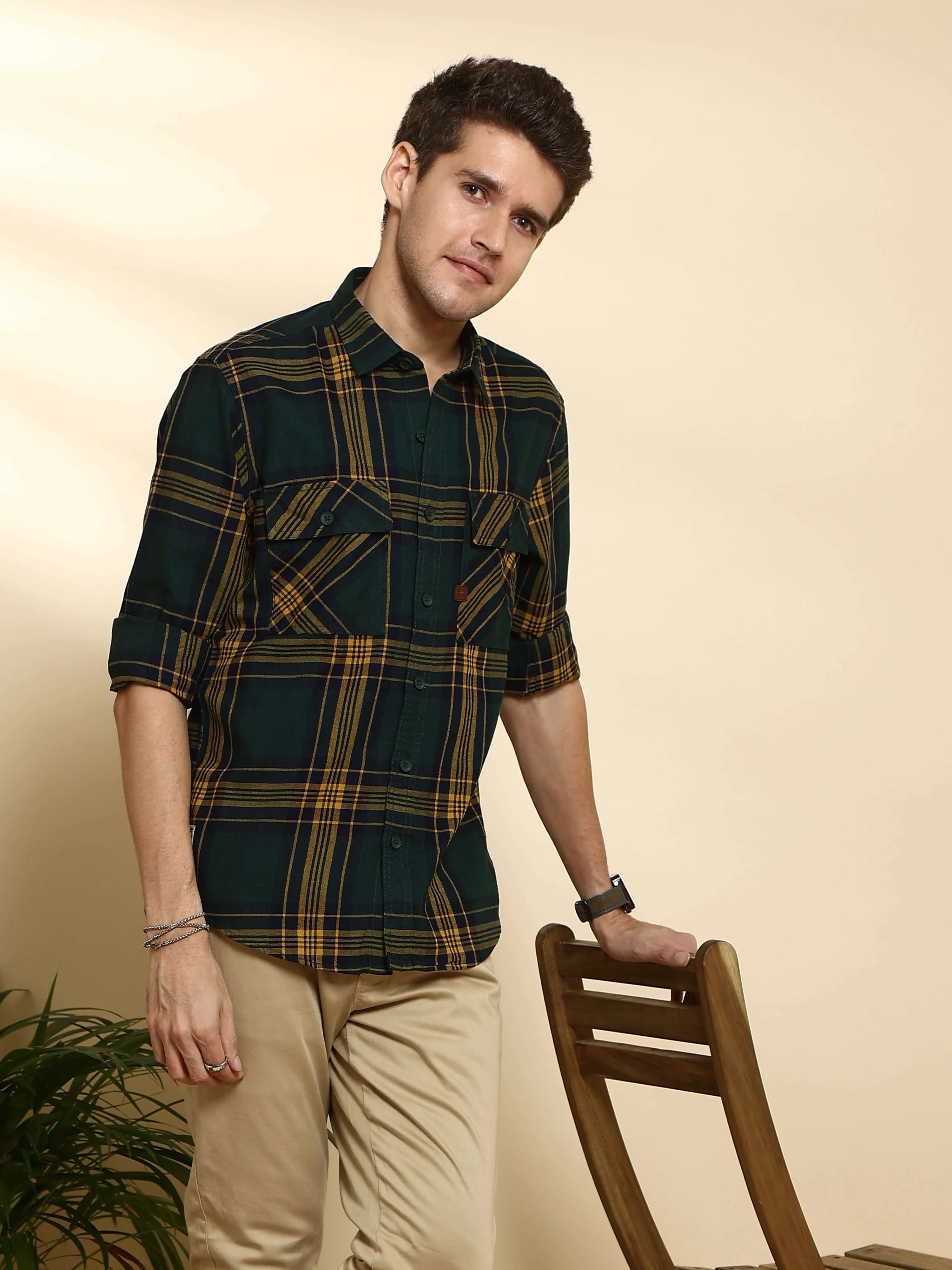 Green Check Full Sleeve Casual shirt