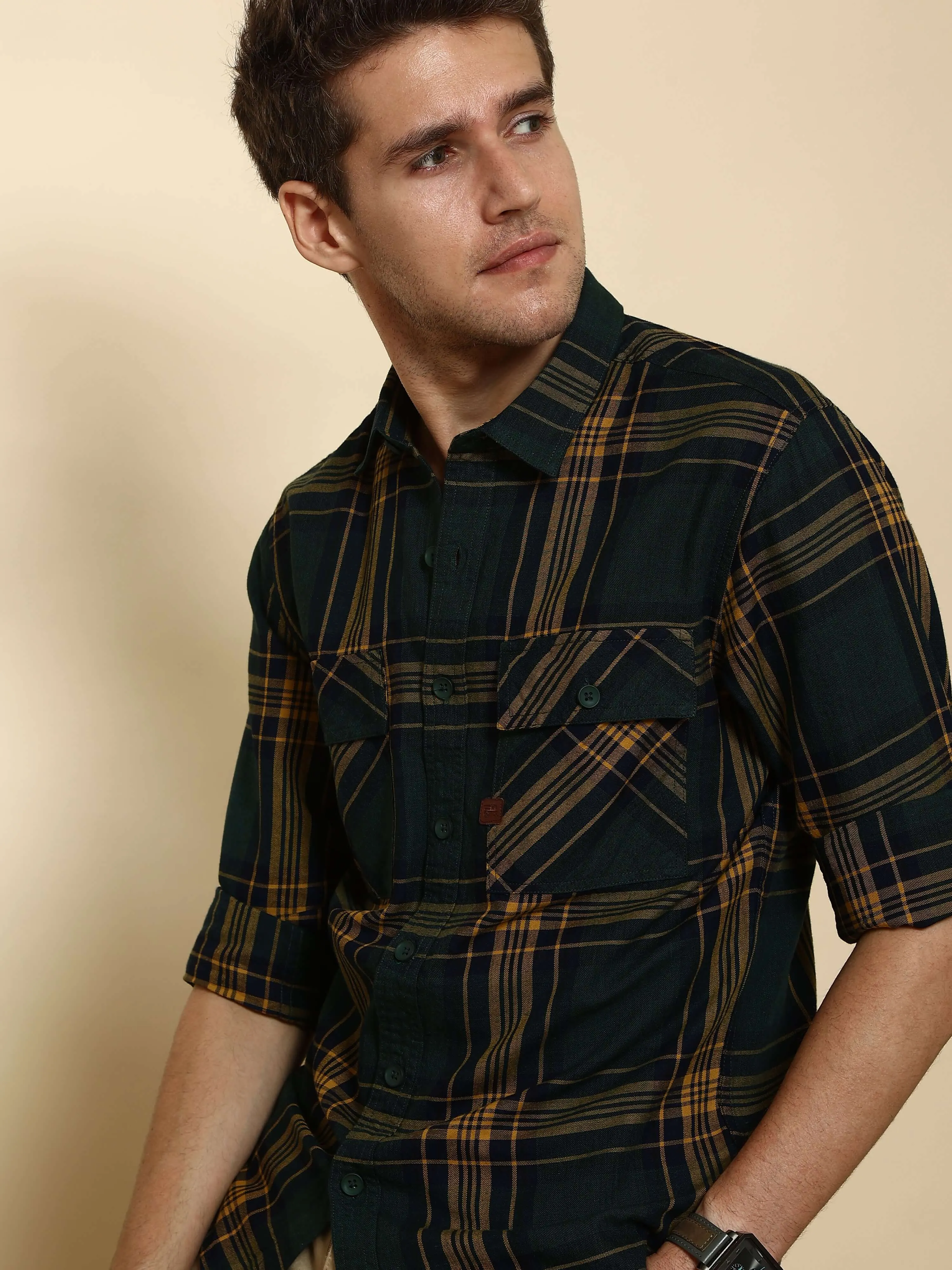 Green Check Full Sleeve Casual shirt